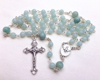 Catholic Rosary made with turquoise Amazonite beads, Gemstone rosary, Five decade rosary, Traditional rosary, Confirmation gift
