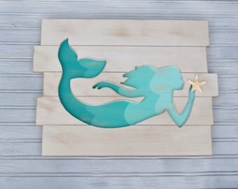Mermaid Wall Decor. Mermaid Decor. Mermaid with Shell. Mermaid. Beach Decor. Nautical Decor. Coastal Decor. Nursery, Little Girls Room