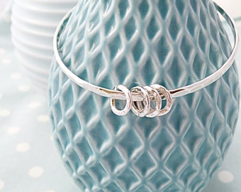 40th Birthday gift for her- 40th birthday gift ideas- 40th birthday gift for mum - silver bangle with rings - gift for 4 friends
