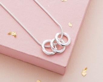 Three Silver Rings Necklace - 30th birthday gift - third anniversary - family necklace - three friends necklace - 30th birthday gift for her