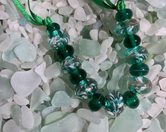 Touch of Gold Teal Lampwork Beads with A Tough Of Gold Stone Deep Inside