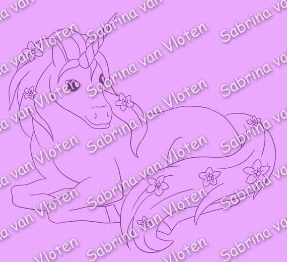 Flower Unicorn - digi stamp JPEG + PNG