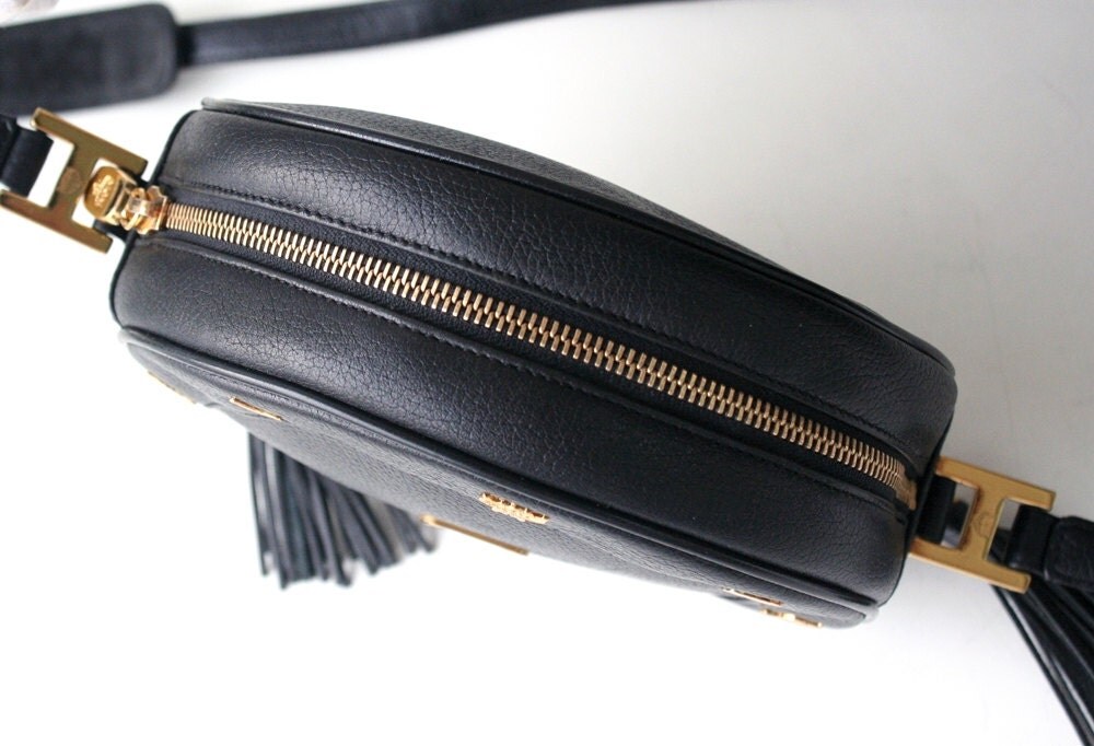 MCM Bag Tambourine Black Leather shoulder handbag authentic