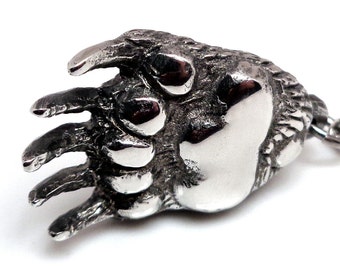 Bear Claw Necklace in Pewter, Grizzly Paw Pendant, Animal Jewelry