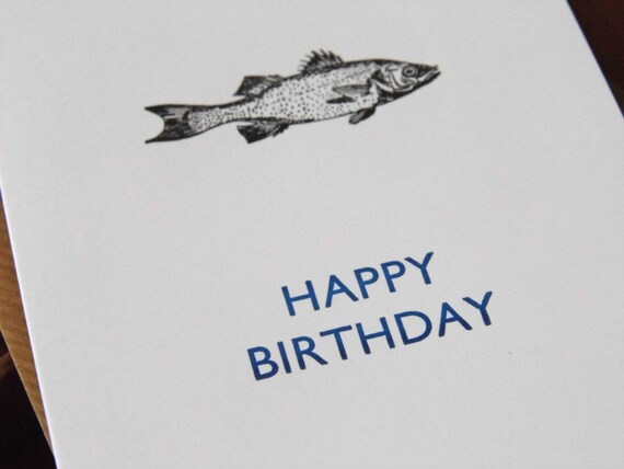 Letterpress Happy Birthday card fish salmon fishing angling