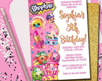 Shopkins Invitation, Shopkins Birthday Invitation, Birthday Invitation, Invitation, Gold, Shopkins, Printable 5x7