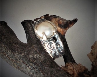 Fresh water white pearl ring, wedding ring, engagement ring, sterling silver ring