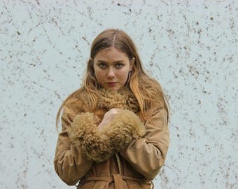 VTG 1970s Penny Lane Suede Coat Jacket Gypsy Festival Folk Boho Hippie Afghan 60s Winter Shearling