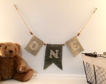 Burlap "ONE" Year Old's Birthday Banner-Sage colors