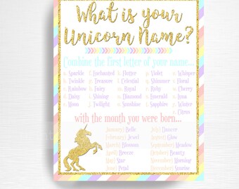 Your Unicorn Name Unicorn Party Sign Pastel Rainbow Unicorn Birthday Party Sign YOU PRINT