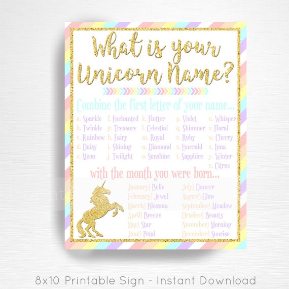 your unicorn name unicorn party sign pastel rainbow unicorn