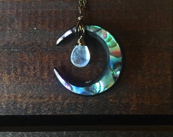 Abalone crescent moon necklace