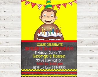 Curious George Birthday Invitation.Curious George Invitation.Curious George Invitation.Invitations.Curious George Party