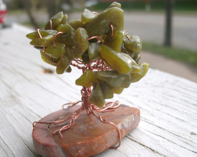 Miniature Tree Serpentine and copper, stands 1 3/4" tall, fairy garden tree, mini decor, terranium, gift, temp mounting can be changed