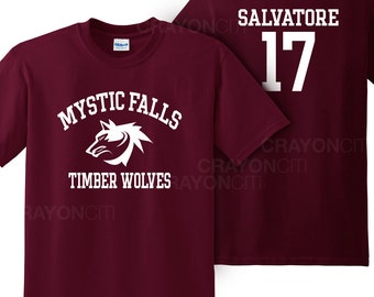 Vampire Diaries Mystic Falls Salvatore 17 Timberwolves tshirt