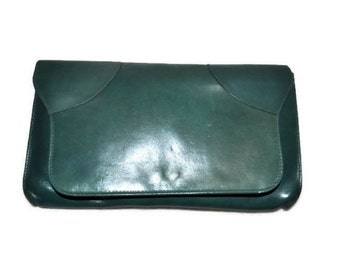 Green Envelope Clutch Bag // Vintage Leather Handbag // Evening Bag