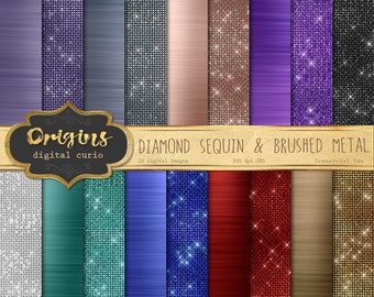 Diamond Sequin and Brushed Metal Textures, Digital Paper and png overlays, glam sparkle diamanté backgrounds, sparkle glitter graphics