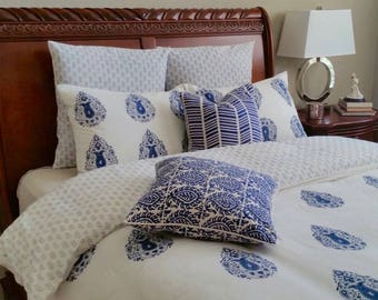Queen duvet cover/ blue duvet cover / duvet cover queen/ Doona covers/ Comforter covers/ Hand block printed/ blue bed cover/ queen bedding