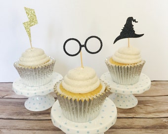 Harry Potter themed cupcake topper/ Harry Potter Inspired Cupcake topper/ magic cupcake toppers/ wizard themed cupcake toppers/ set of 12