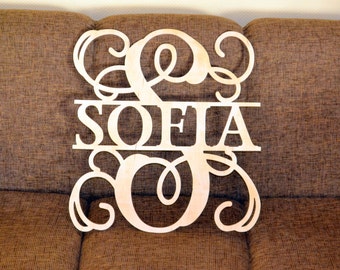 Wooden Monogram wall hanging Unpainted gold silver Wedding monogram letters for wall decorations 24 inches wide