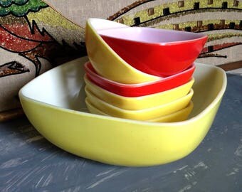 Vintage Pyrex Square Bowl Set, Pyrex Hostess Set Bowls, Pyrex Yellow Hostess Square Bowl Set,