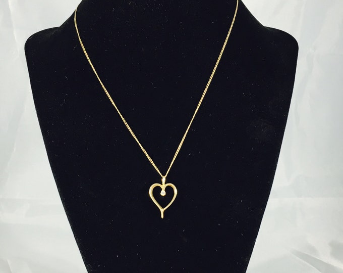 Storewide 25% Off SALE Vintage 14k Gold Faceted Diamond Heart Pendant And Necklace Set Featuring Elegant Design Accents