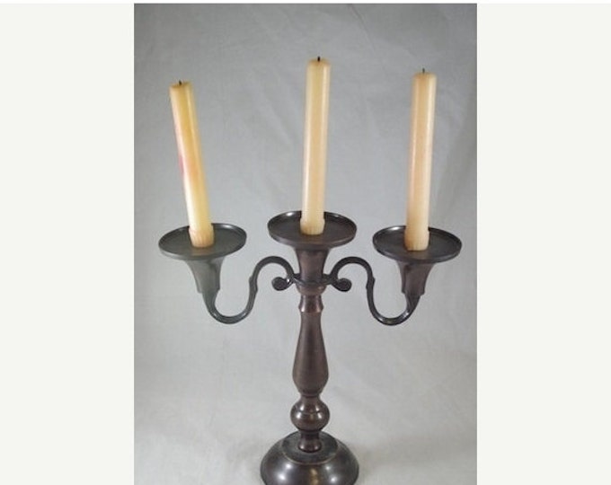 Storewide 25% Off SALE 12" Pewter Three Arm Candlestick Holder