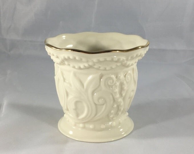 Storewide 25% Off SALE Vintage Cream Lenox Scroll Designed Petite Porcelain Vase Featuring Elegant Gold Painted Trim Finish