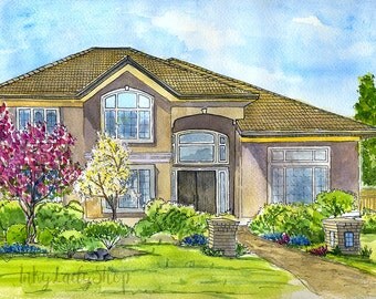 Paint My House original hand drawn watercolor custom house portrait painting Paint My House original hand drawn watercolor custom house portrait painting
