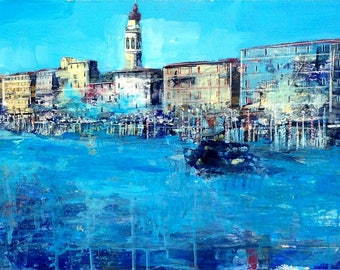 Italian painting Venice abstract modern cityscape original oil Marco Favilli Italy home decor Venezia