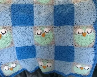 Crochet baby sleeping owl blanket, crochet blanket, baby girl,baby boy crochet blanket, crochet owl, crochet sleeping owl,made to order