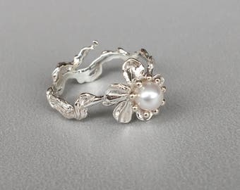Sakura Sterling Silver Ring / Sakura with Pearl Ring / Cherry Blossom Ring / Flower sterling silver ring