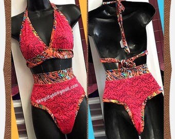 Sexy Rose Lace High Waisted Bikini, Exotic Dancer, Stripper, Exotic Dancewear, Clubwear, Rave, EDM, dancewear, stripper outfits, pole danc