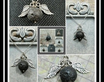 Essential Oil Lava Stone Diffusing Snitch Necklace/ Harry Potter Snitch Necklace /EO Diffuser/ EO Necklace