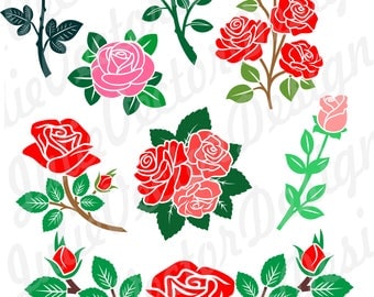 Roses SVG, Floral svg, Flower SVG cut File, Flower svg, Roses Vector File, Roses Clip Art, svg, dxf, png, ai, eps, Roses svg Cut