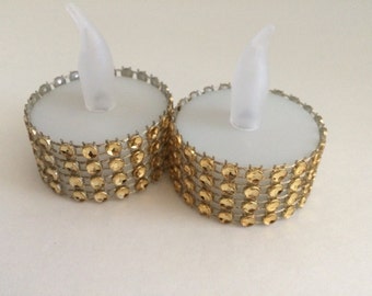 50 wedding Rhinestone led tealights gold or silver, led tea lights, holiday party decorations, christmas decorations