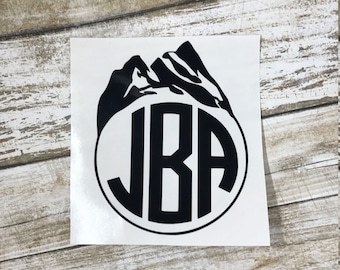Mountain Monogram Decal / mountain decal / travel decal / travel sticker / monogram sticker / adventure decal / car monogram