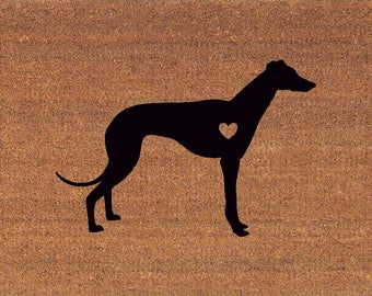 Greyhound with a Heart - Italian Greyhound - Whippet Door Mat - Coir Doormat, LARGE, 23.75 Inches x 31.5 Inches, Welcome Mat, Housewarming