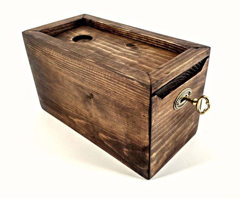 Rustic Wooden Slide Top Box & Lock Lockable Small Storage