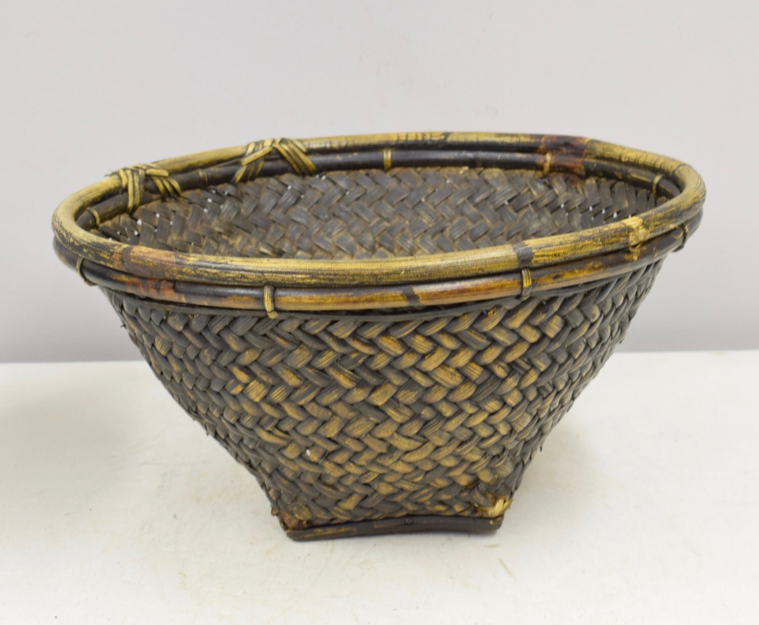 Basket Bowl Woven Rattan Bamboo Basket Ifugao Philippines Handmade