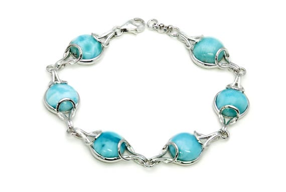 Larimar Bracelet Six 10mm 24ct Larimar .925 Sterling Silver