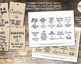 Funny Christmas tag, Funny christmas label, Xmas tags printable, Christmas tag printable, funny craft paper tags, printable tags, gift tag,