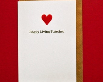 Happy Living Together. Red Enamel Heart Card, New Home, Moving in Together - Hand-enamelled art card.