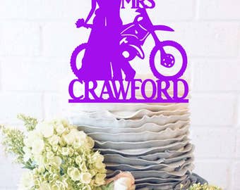 Mr & Mrs Last Name Dirt bike Couple Wedding Cake Topper dirt bike Cake Topper dirt bike topper bride and groom biker surname grooms cake