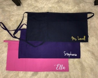 Personalized Waist Apron, Customized half apron for waitresses, gardeners, artists, shop workers. Birthday gift. Christmas gift.