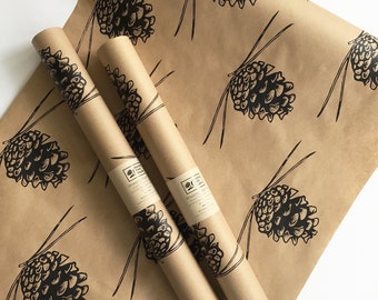 Wrapping Paper - Pine Cone Gift Wrap as seen in Country Living Magazine, Black Wrapping Paper, 9 ft, Paper Table Runner, Kraft Paper