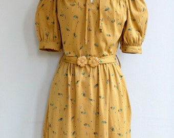 Mustard short sleeve dress Peter Pan collar