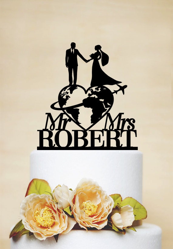 Travel themed Wedding Cake Topper Mr & Mrs Cake Topper Last