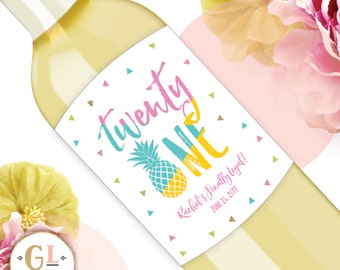 21st Birthday Wine Label, Pineapple Birthday Label, Twenty One and Legal, Milestone Birthday, 21st Birthday Gift, Birthday Champagne Label