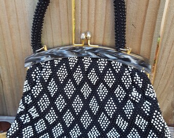 1960's Geometric Beaded Lucite Purse/Handbag